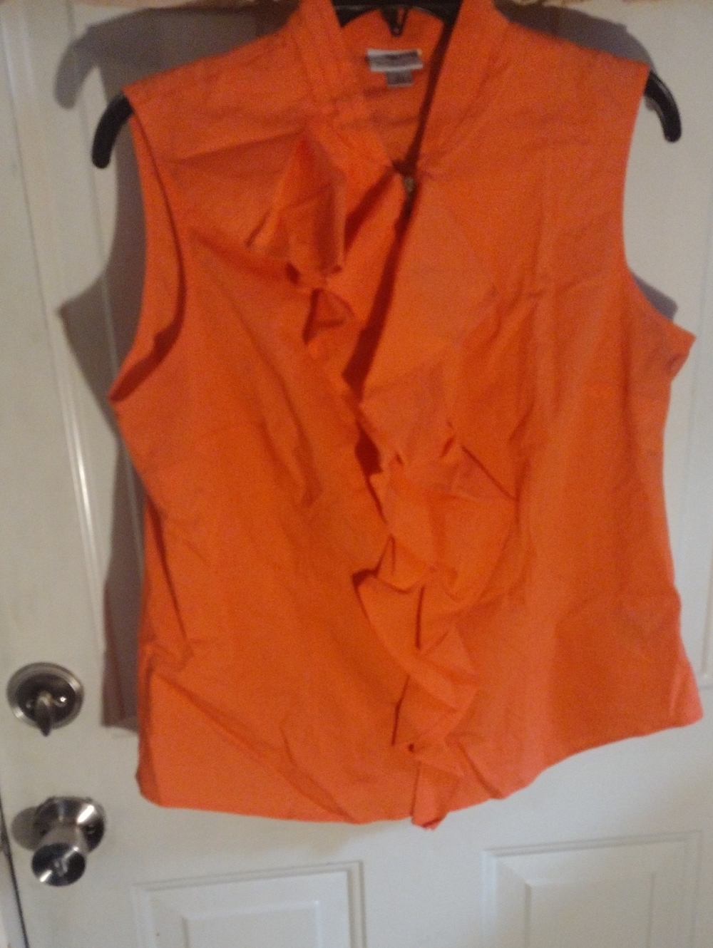 Worthington Orange Sleeveless Ruffle Front Blouse